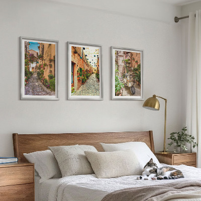 Set of 3 framed wall art pieces Streets, flowers, Italian atmosphere