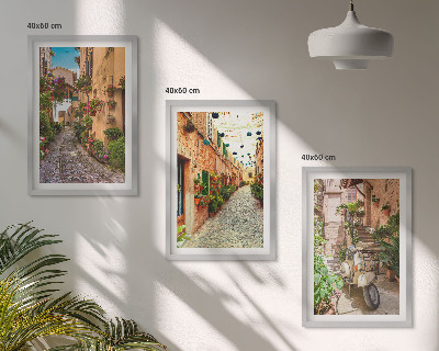 Set of 3 framed wall art pieces Streets, flowers, Italian atmosphere