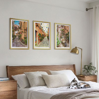 Set of 3 framed wall art pieces Streets, flowers, Italian atmosphere