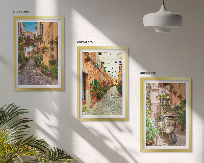 Set of 3 framed wall art pieces Streets, flowers, Italian atmosphere