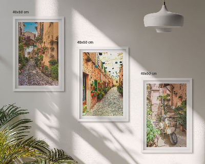 Set of 3 framed wall art pieces Streets, flowers, Italian atmosphere