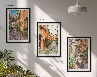 Set of 3 framed wall art pieces Streets, flowers, Italian atmosphere