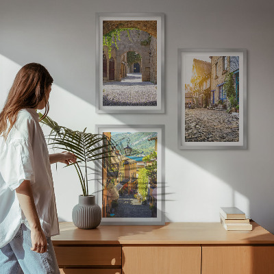 Three-piece wall art piece Charming stone streets