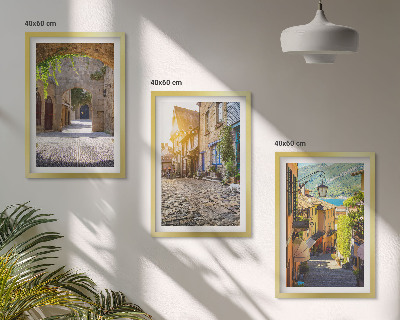 Three-piece wall art piece Charming stone streets