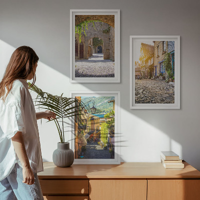 Three-piece wall art piece Charming stone streets