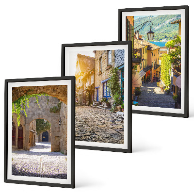 Three-piece wall art piece Charming stone streets