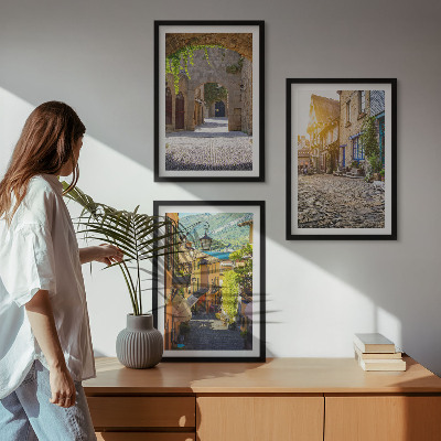 Three-piece wall art piece Charming stone streets
