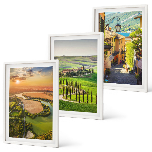 Set of 3 framed wall art pieces Italian landscapes river street