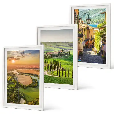 Set of 3 framed wall art pieces featuring Italian landscape scenes of rivers and streets