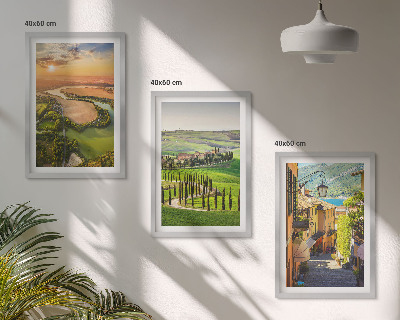 Set of 3 framed wall art pieces Italian landscapes river street