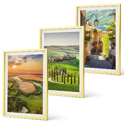 Set of 3 framed wall art pieces featuring Italian landscape scenes of rivers and streets