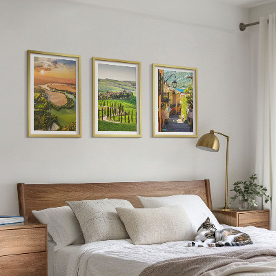Set of 3 framed wall art pieces Italian landscapes river street