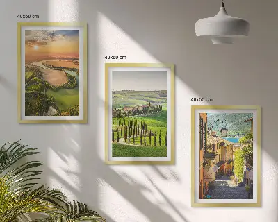 Set of 3 framed wall art pieces featuring Italian landscape scenes of rivers and streets