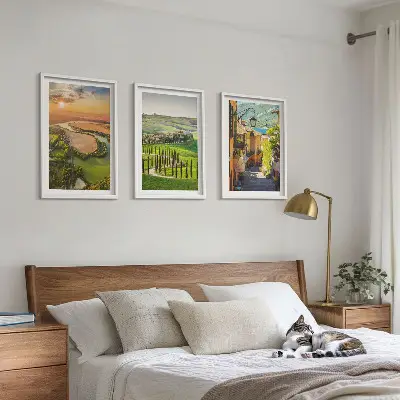 Set of 3 framed wall art pieces featuring Italian landscape scenes of rivers and streets