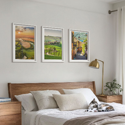 Set of 3 framed wall art pieces Italian landscapes river street
