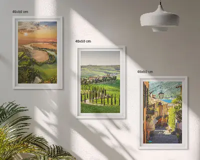 Set of 3 framed wall art pieces featuring Italian landscape scenes of rivers and streets