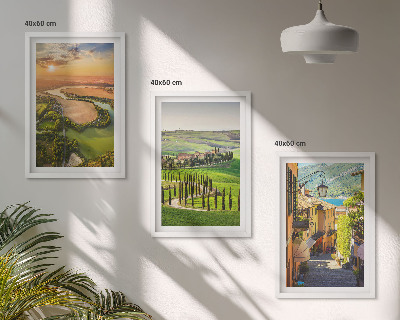 Set of 3 framed wall art pieces Italian landscapes river street