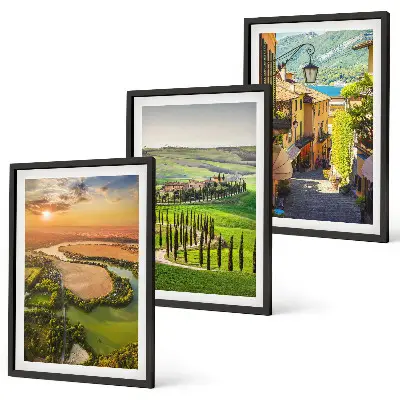 Set of 3 framed wall art pieces featuring Italian landscape scenes of rivers and streets