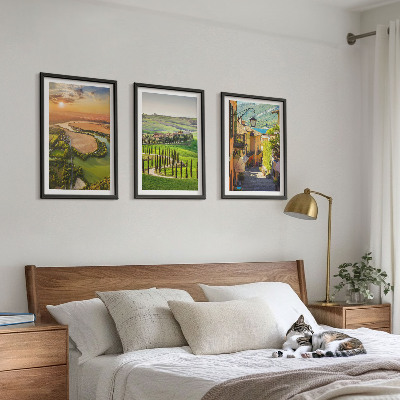 Set of 3 framed wall art pieces Italian landscapes river street