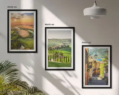 Set of 3 framed wall art pieces featuring Italian landscape scenes of rivers and streets