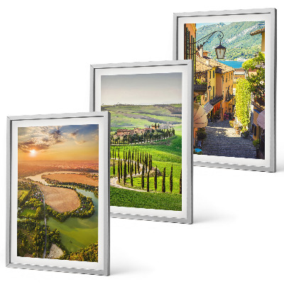 Set of 3 framed wall art pieces Italian landscapes river street