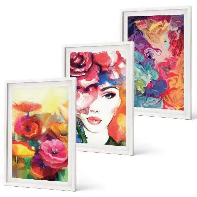 Intense flowers portrait of a woman three-piece wall art set