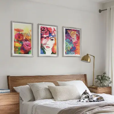 Intense flowers portrait of a woman three-piece wall art set