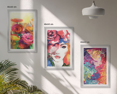 Three-piece wall art piece Intense flowers portrait of a woman