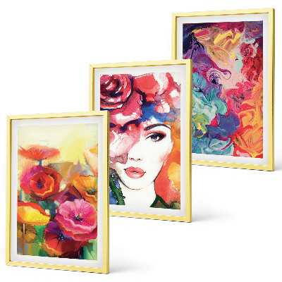 Three-piece wall art piece Intense flowers portrait of a woman