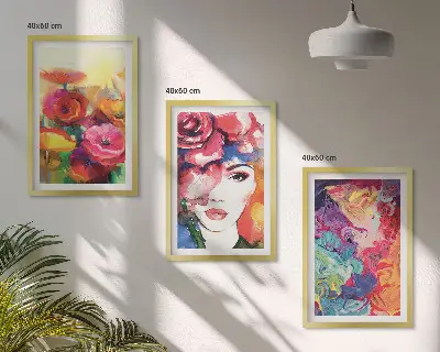 Intense flowers portrait of a woman three-piece wall art set
