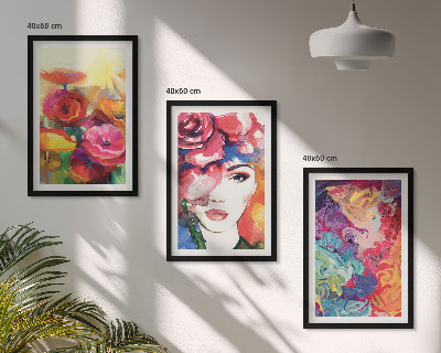 Three-piece wall art piece Intense flowers portrait of a woman