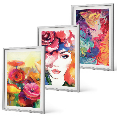 Three-piece wall art piece Intense flowers portrait of a woman