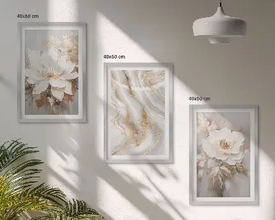 Abstract marble flowers wall art set of 3 framed pieces