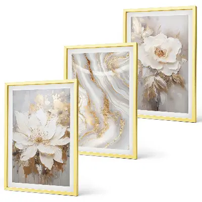 Abstract marble flowers wall art set of 3 framed pieces