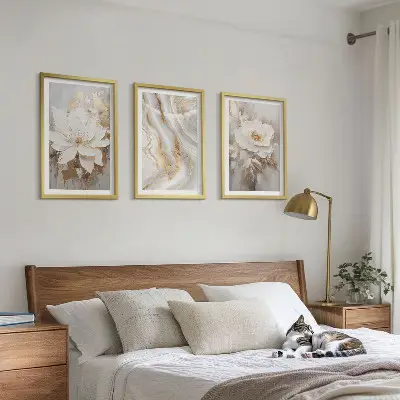 Abstract marble flowers wall art set of 3 framed pieces