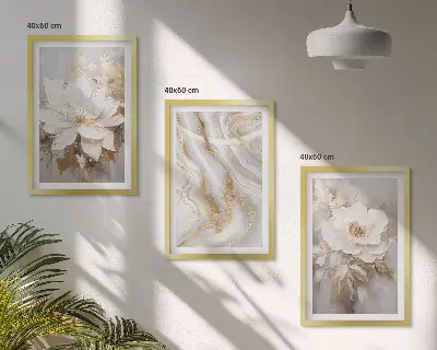 Abstract marble flowers wall art set of 3 framed pieces