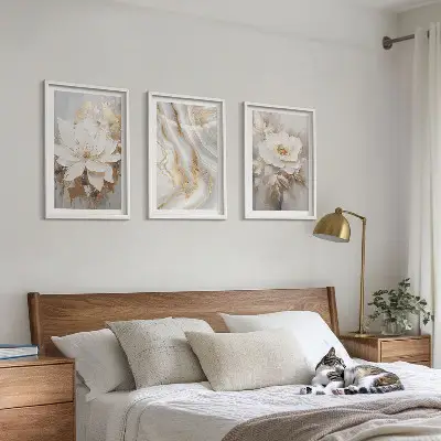 Abstract marble flowers wall art set of 3 framed pieces
