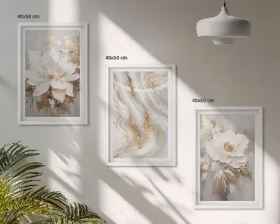Abstract marble flowers wall art set of 3 framed pieces