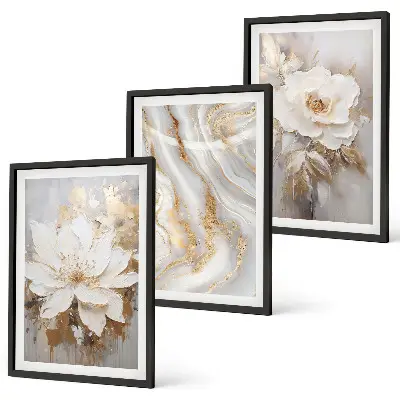 Abstract marble flowers wall art set of 3 framed pieces