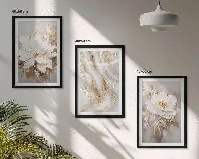 Abstract marble flowers wall art set of 3 framed pieces
