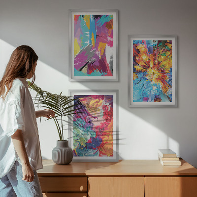 Three-piece wall art piece Colorful abstract paint patterns