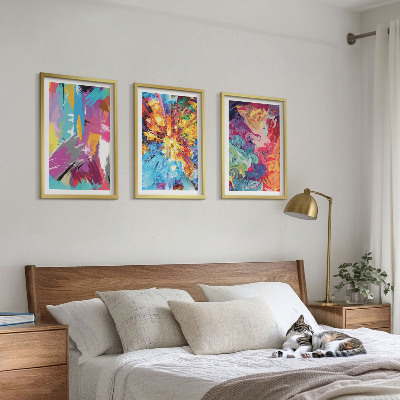 Three-piece wall art piece Colorful abstract paint patterns