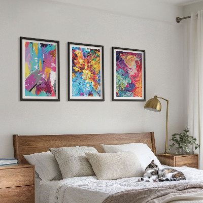 Three-piece wall art piece Colorful abstract paint patterns