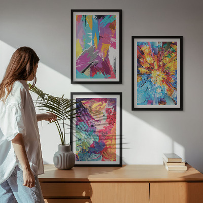 Three-piece wall art piece Colorful abstract paint patterns