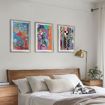 Set of 3 framed wall art pieces Colorful abstract circles geometry