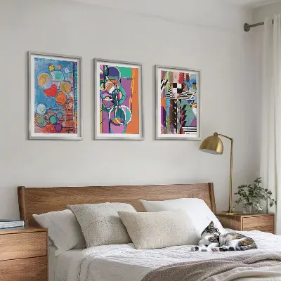 Colorful abstract geometric circles wall art set of 3 framed pieces