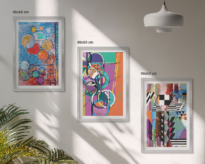 Set of 3 framed wall art pieces Colorful abstract circles geometry