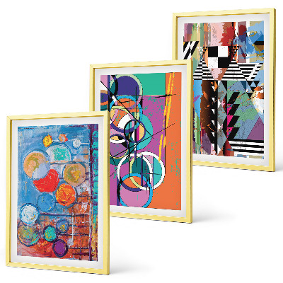 Set of 3 framed wall art pieces Colorful abstract circles geometry