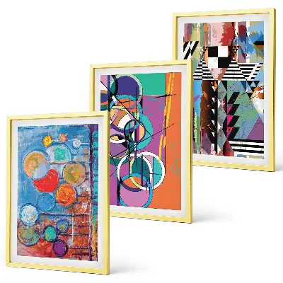 Colorful abstract geometric circles wall art set of 3 framed pieces