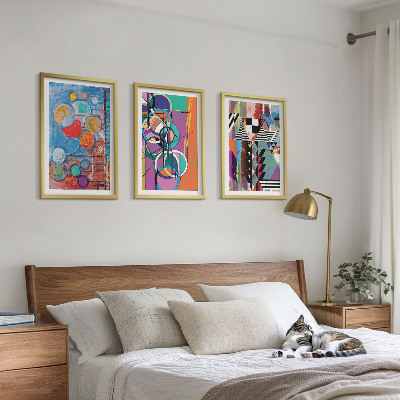 Set of 3 framed wall art pieces Colorful abstract circles geometry